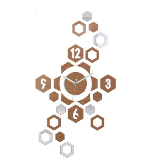3D nalepovacie hodiny Hexagon medené