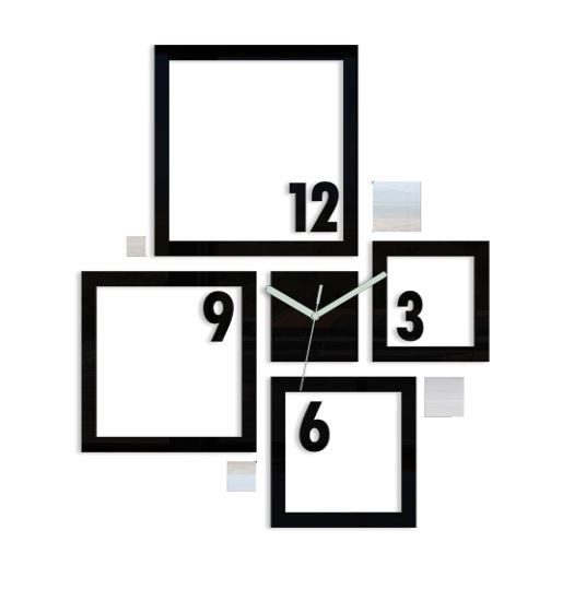 3D nalepovacie hodiny Quadrat čierno-zrkadlové