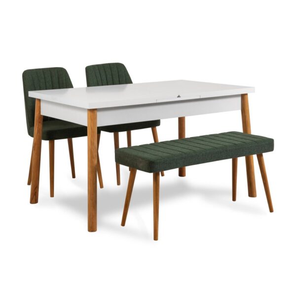Jedálenský set s rozkladacím stolom a stoličkami (4 kusy) Santiago White Atlantic-Green – Obrázok 2
