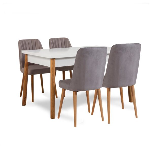 Jedálenský set s rozkladacím stolom a stoličkami (5 kusov) Santiago White Grey Atlantic Pine – Obrázok 2