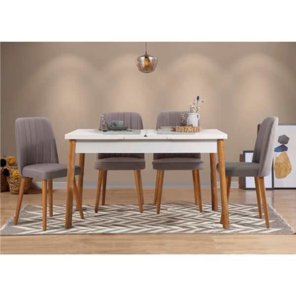 Jedálenský set s rozkladacím stolom a stoličkami (5 kusov) Santiago White Grey Atlantic Pine