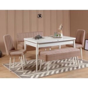 Jedálenský set s rozkladacím stolom a stoličkami (5 kusov) Vina 0900 - 4 - White