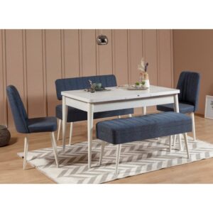 Jedálenský set s rozkladacím stolom a stoličkami (5 kusov) Vina 1048 - 4 - White