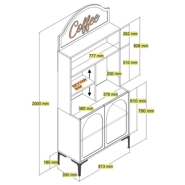 Coffee Bar Cabinet Lyon 80 - White, Black – Obrázok 3