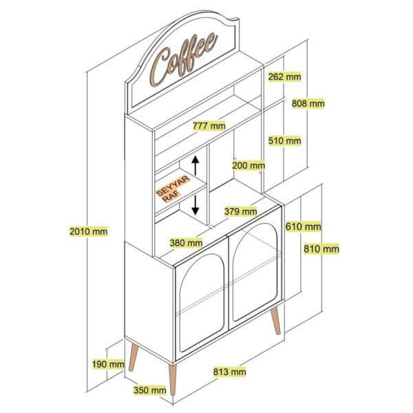 Coffee Bar Cabinet Lyon 80 - White, Gold – Obrázok 3