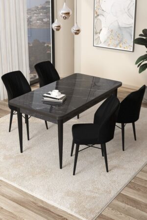 Dining Table & Chairs Set (5 Pieces) Arp - Black Marble