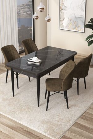 Dining Table & Chairs Set (5 Pieces) Arp - Black Marble