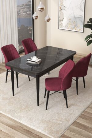 Dining Table & Chairs Set (5 Pieces) Arp - Black Marble