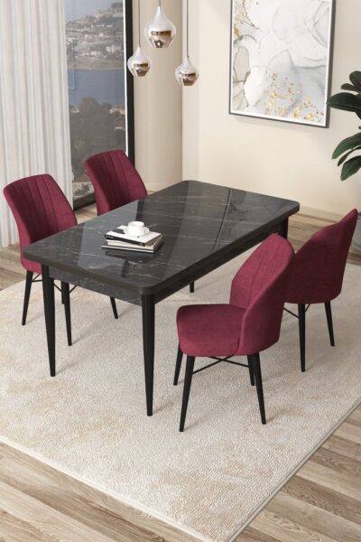 Dining Table & Chairs Set (5 Pieces) Arp - Black Marble