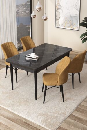 Dining Table & Chairs Set (5 Pieces) Arp - Black Marble