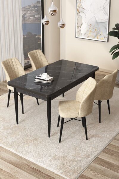 Dining Table & Chairs Set (5 Pieces) Arp - Black Marble
