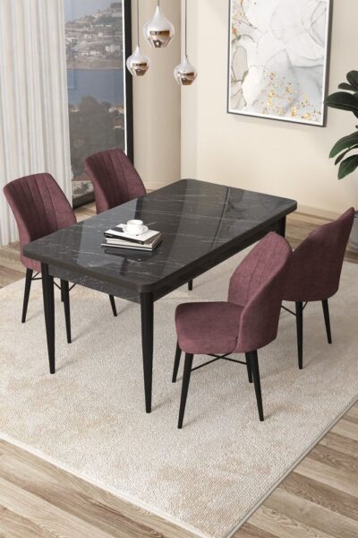 Dining Table & Chairs Set (5 Pieces) Arp - Black Marble