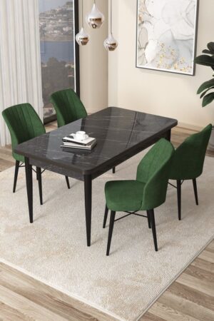 Dining Table & Chairs Set (5 Pieces) Arp - Black Marble