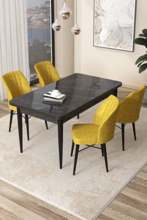 Dining Table & Chairs Set (5 Pieces) Arp - Black Marble