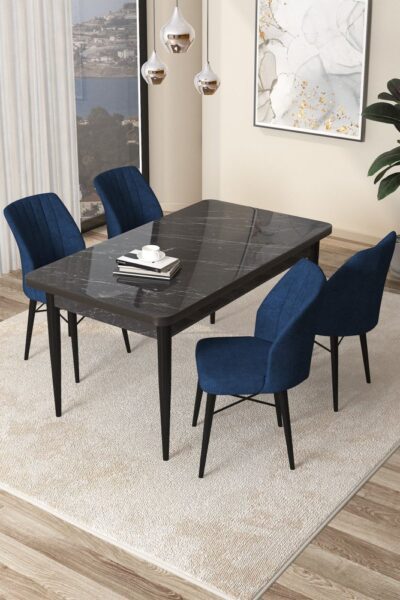 Dining Table & Chairs Set (5 Pieces) Arp - Black Marble