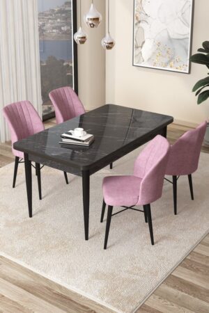 Dining Table & Chairs Set (5 Pieces) Arp - Black Marble