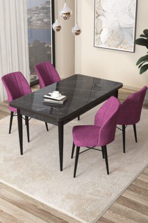 Dining Table & Chairs Set (5 Pieces) Arp - Black Marble