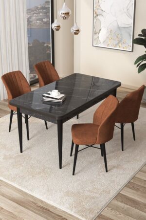 Dining Table & Chairs Set (5 Pieces) Arp - Black Marble