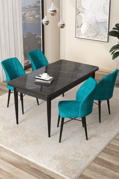 Dining Table & Chairs Set (5 Pieces) Arp - Black Marble