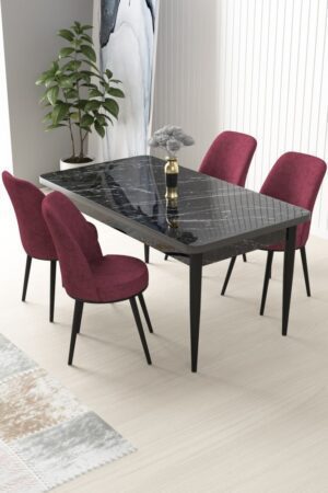 Dining Table & Chairs Set (5 Pieces) Nil - Black Marble