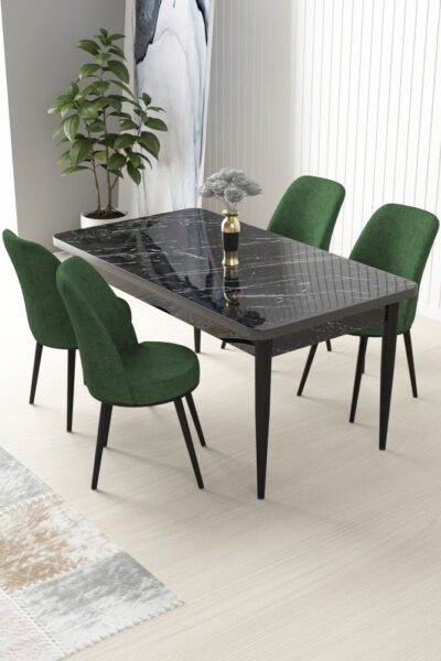 Dining Table & Chairs Set (5 Pieces) Nil - Black Marble