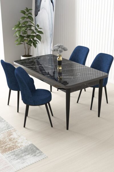 Dining Table & Chairs Set (5 Pieces) Nil - Black Marble