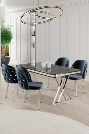 Dining Table & Chairs Set (5 Pieces) Rigel - Black Marble