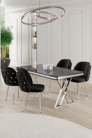 Dining Table & Chairs Set (5 Pieces) Rigel - Black Marble