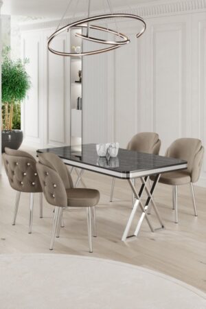 Dining Table & Chairs Set (5 Pieces) Rigel - Black Marble