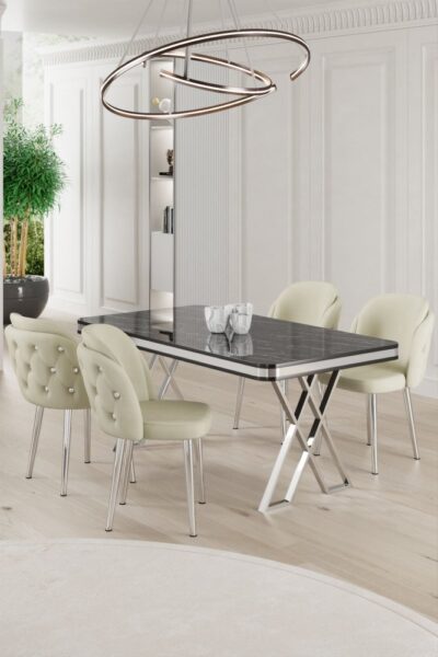 Dining Table & Chairs Set (5 Pieces) Rigel - Black Marble
