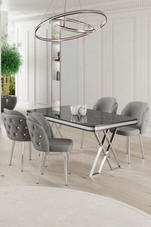 Dining Table & Chairs Set (5 Pieces) Rigel - Black Marble