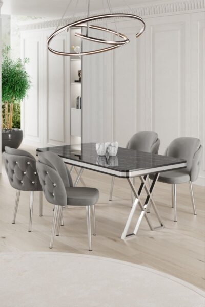 Dining Table & Chairs Set (5 Pieces) Rigel - Black Marble