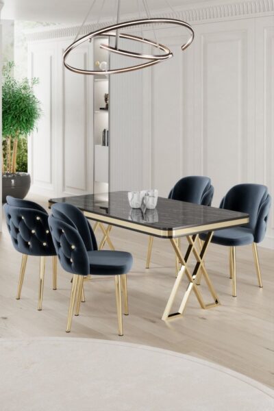 Dining Table & Chairs Set (5 Pieces) Rigel - Black Marble