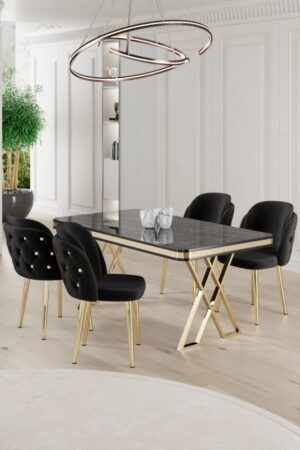 Dining Table & Chairs Set (5 Pieces) Rigel - Black Marble
