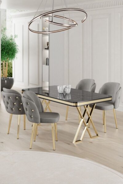 Dining Table & Chairs Set (5 Pieces) Rigel - Black Marble