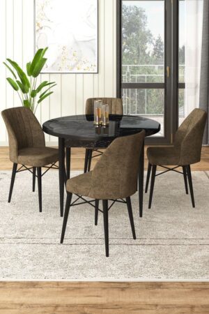 Dining Table & Chairs Set (5 Pieces) Rox - Black Marble