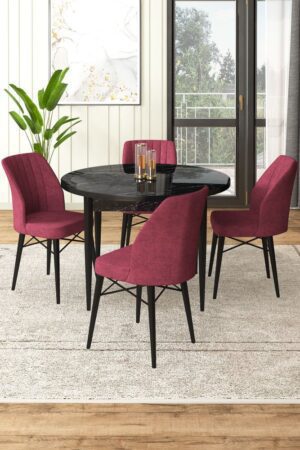 Dining Table & Chairs Set (5 Pieces) Rox - Black Marble