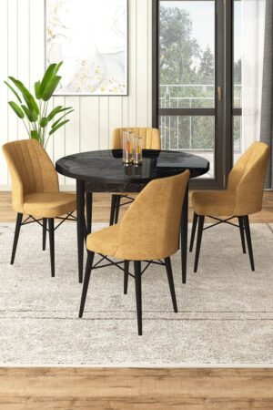 Dining Table & Chairs Set (5 Pieces) Rox - Black Marble