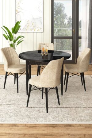 Dining Table & Chairs Set (5 Pieces) Rox - Black Marble