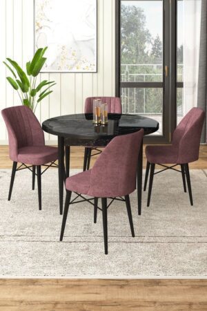 Dining Table & Chairs Set (5 Pieces) Rox - Black Marble