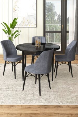 Dining Table & Chairs Set (5 Pieces) Rox - Black Marble