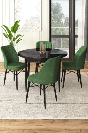 Dining Table & Chairs Set (5 Pieces) Rox - Black Marble