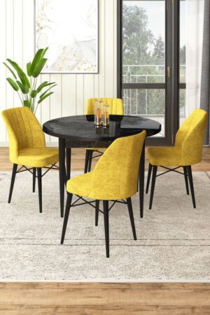 Dining Table & Chairs Set (5 Pieces) Rox - Black Marble