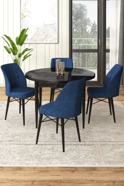 Dining Table & Chairs Set (5 Pieces) Rox - Black Marble