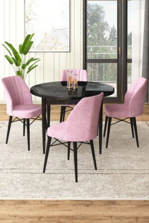 Dining Table & Chairs Set (5 Pieces) Rox - Black Marble