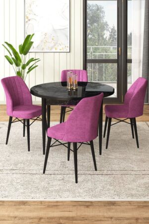 Dining Table & Chairs Set (5 Pieces) Rox - Black Marble