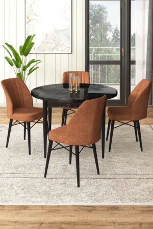 Dining Table & Chairs Set (5 Pieces) Rox - Black Marble