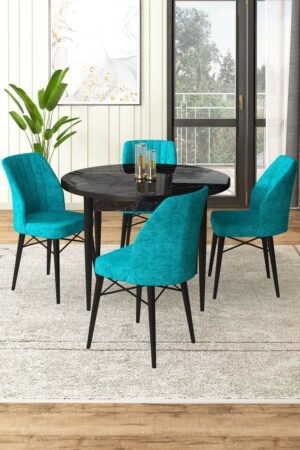 Dining Table & Chairs Set (5 Pieces) Rox - Black Marble