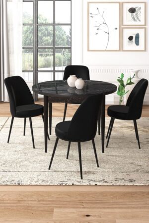 Dining Table & Chairs Set (5 Pieces) Tor - Black Marble