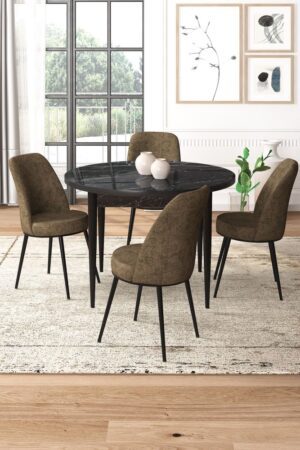 Dining Table & Chairs Set (5 Pieces) Tor - Black Marble